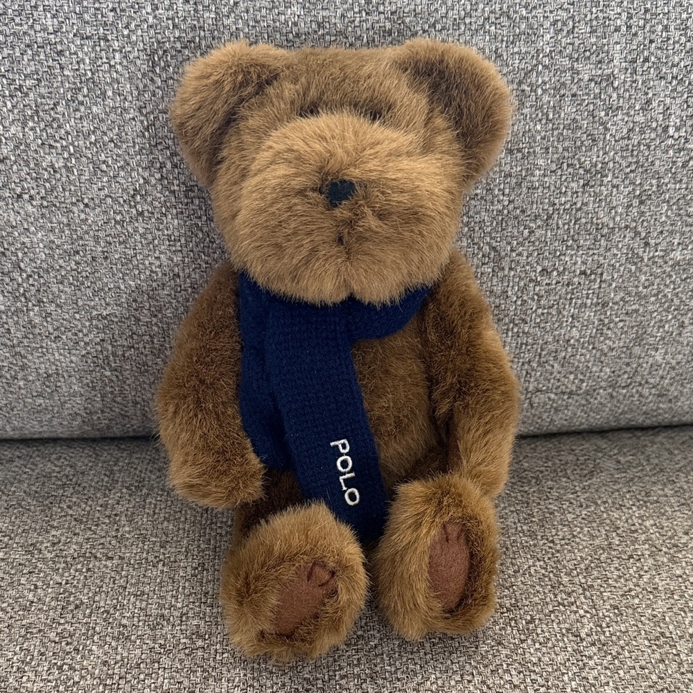 Polo by Ralph Lauren Brown Plush Teddy Bear with Navy POLO Scarf (2001)